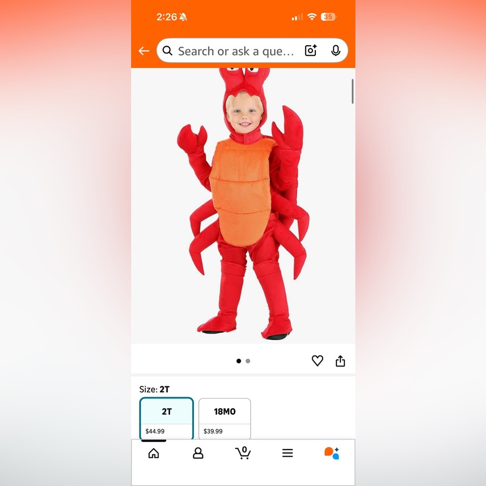 Kids Crab Costume - Red and Orange